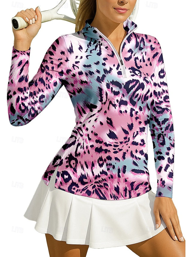 Women's Leopard Sport Shirt Golf Polo Shirt Tennis Shirt