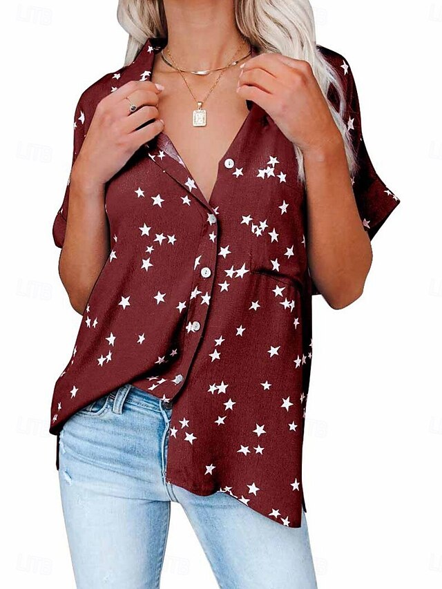 Women's Blouse Buttons Print Star Elegant Vacation Stylish