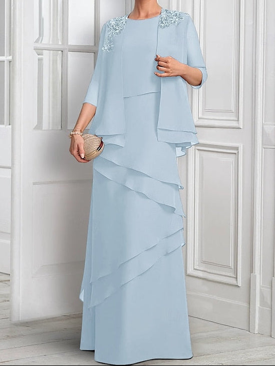 Formal Piece A-Line Elegant Two Bride Suit the of Mother Dress