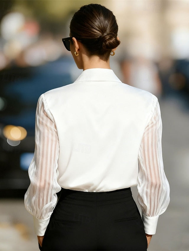 Women's Shirt Elegant Satin Top Blouse Ruched Lace