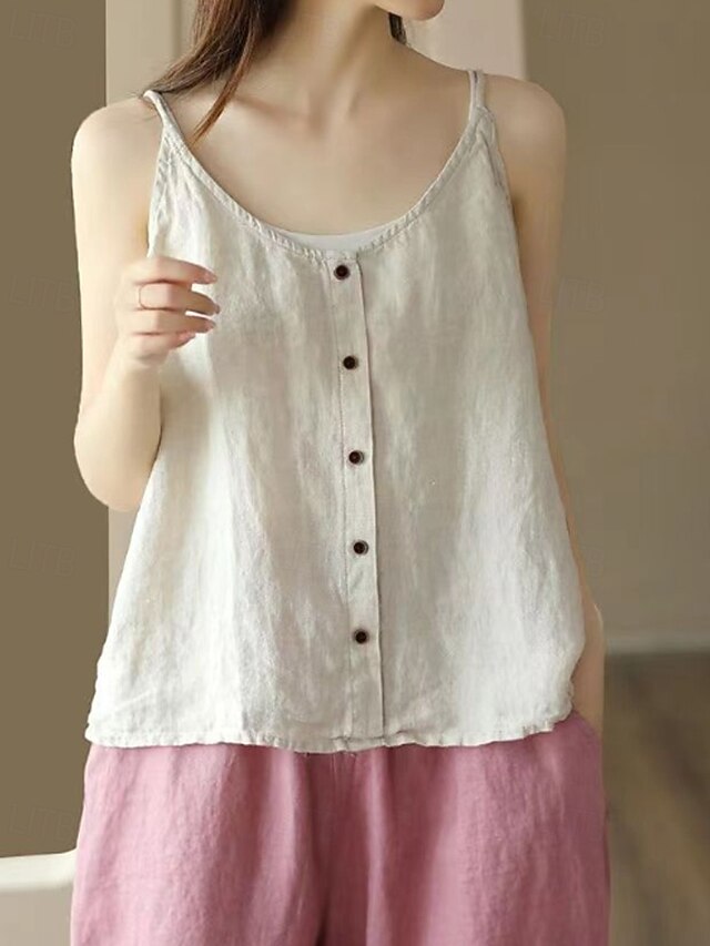 Tank Women's Shirts Blouse Top Linen Cotton Camisole