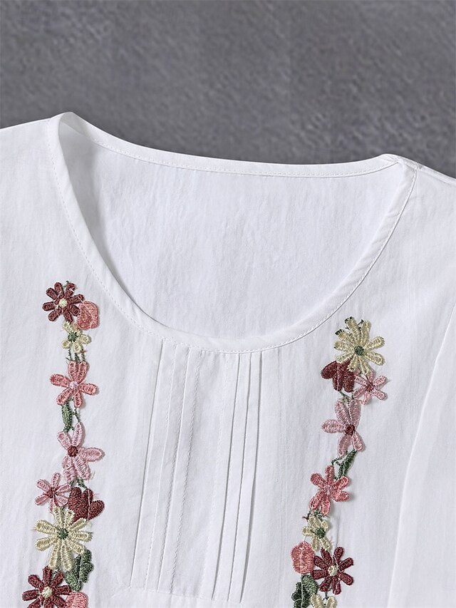 Women's Blouse Dressy Tops Ruched Patchwork Embroidered