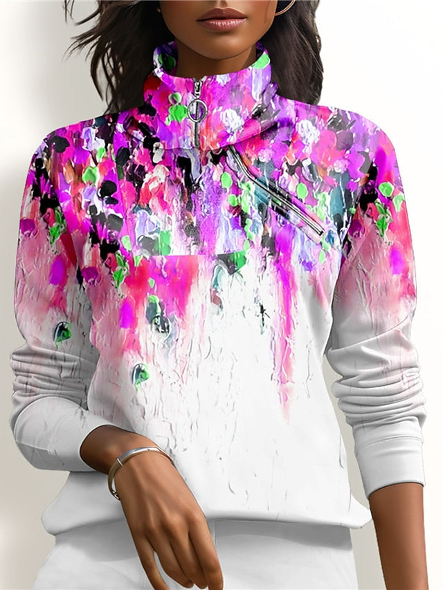 Women's Golf Pullover Sweatshirt Violet Orange Long Sleeve