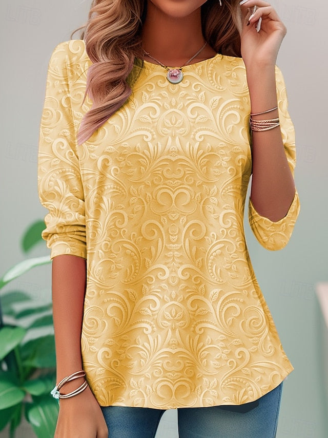 Women's T shirt Long Sleeve Crew Neck Long Sleeve Tunic 3D