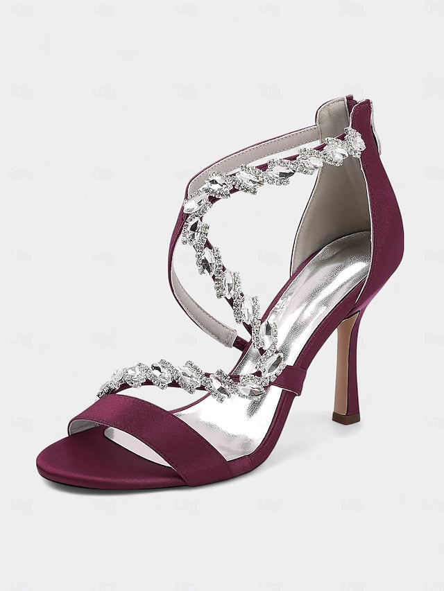 - High White Strappy Rhinestone Women's Sandals Heel