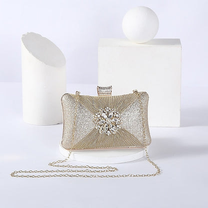 Elegant with Clutch Bag Gold Women's Chain Strap Rhinestone