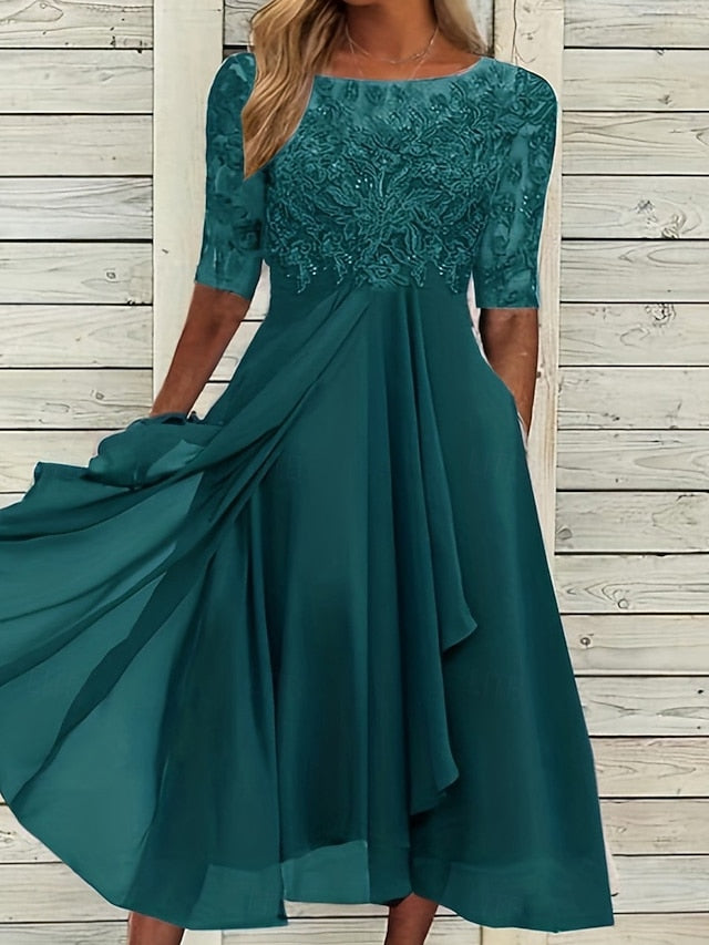 Women's Midi Dress Lace Dress Cocktail Dress Wedding Guest