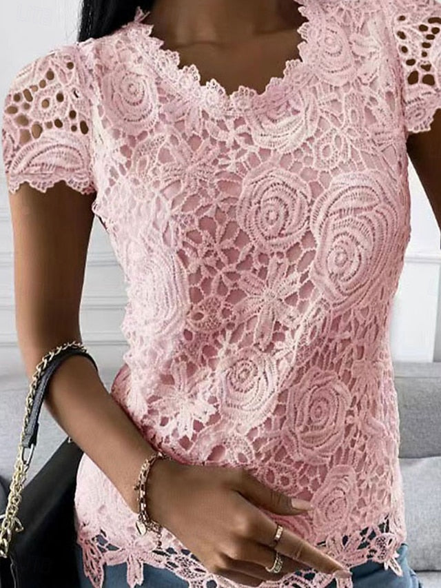 Women's Blouse Lace Solid Color Elegant Daily Stylish Short