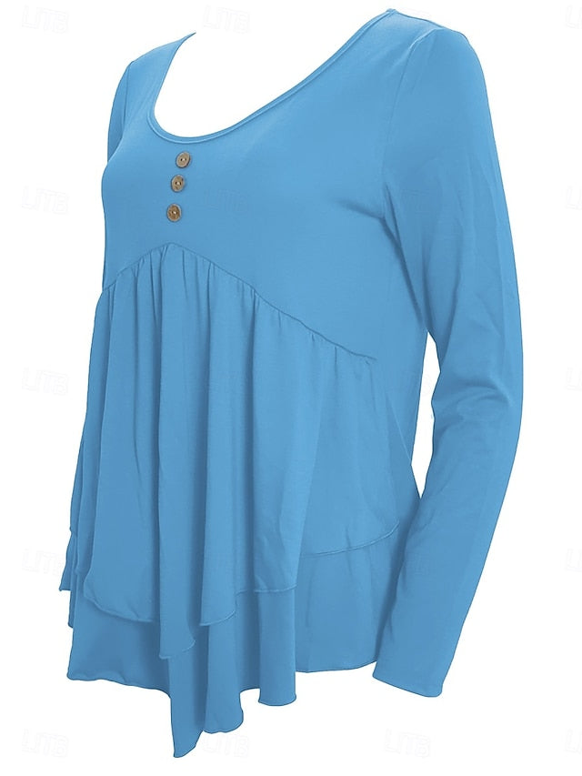 Women's Blouse Peplum Solid Color Stylish Casual Long