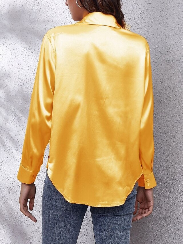 Women's Shirt Elegant Dressy Satin Top Buttons Solid Color
