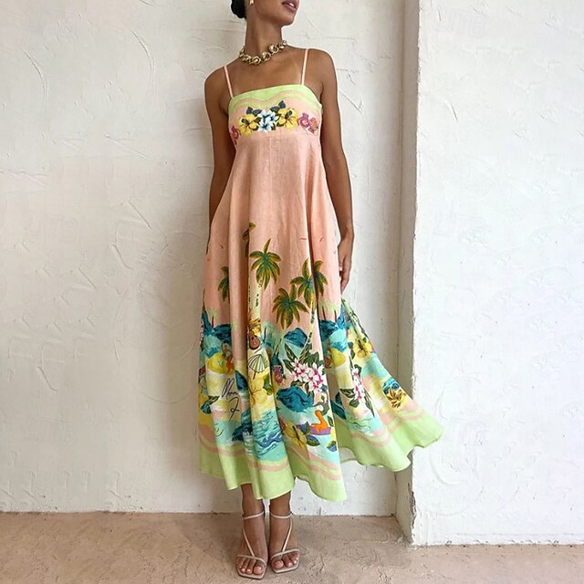 Women's Midi Dress Summer Dress Slip Dress Print Dress