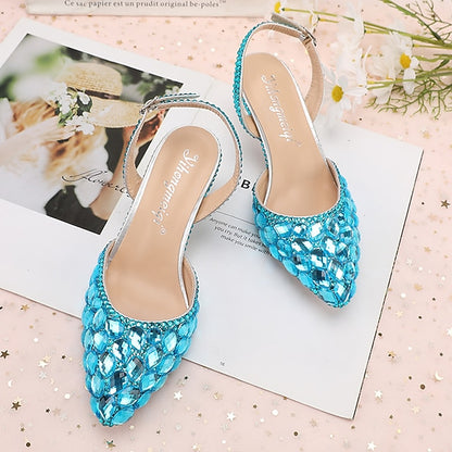 Women's Heels Slingback Pointed-Toe Rhinestone Crystal High