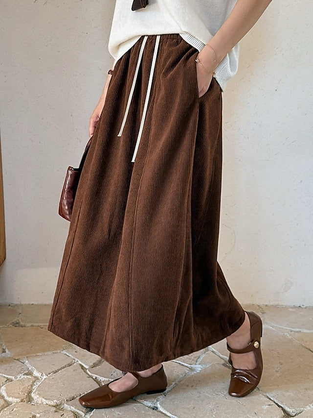 Women's Casual Maxi High Waist Skirts Plain Drawstring