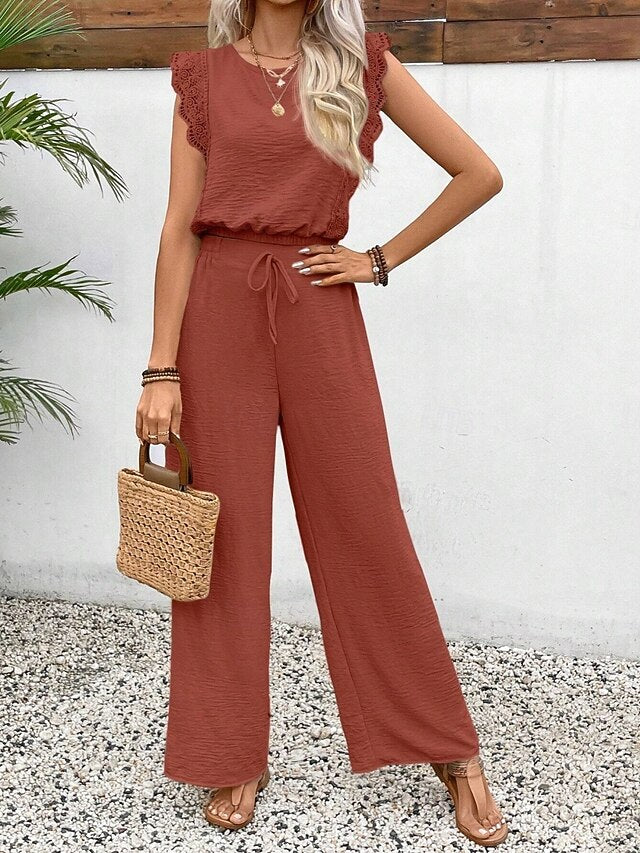 Women's Pants Sets Bolero Top Sleeveless Round Neck Plain