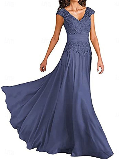 Neck Bride A-Line Elegant Simple Dress the V Floor of Mother