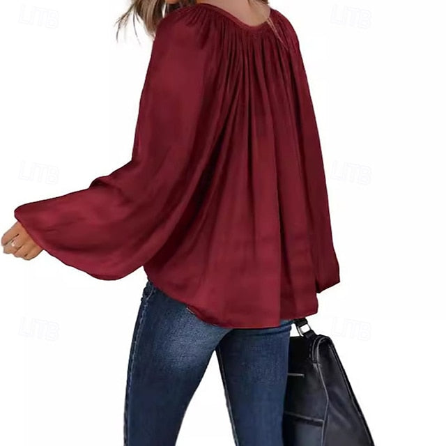 Women's Shirt Elegant Satin Top Silky Tops Ruched
