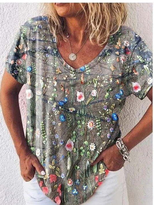 Women's T Shirt Print Floral Fashion Modern Long Sleeve V