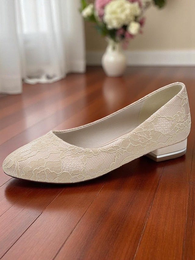 Ivory Low Lace Heel Women's Wedding Flats