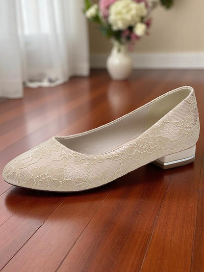 Lace Wedding Ivory Flats Heel Women's Low