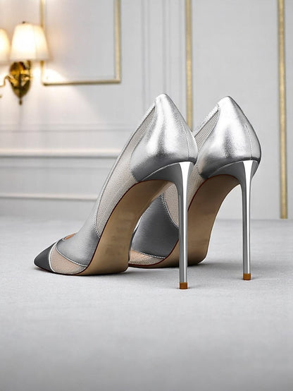 Pumps Pointed Nude with Women's Toe Suede Mesh Detailing