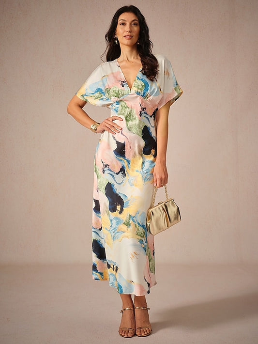 Women's Wedding Guest Dress Elegant Tie Dye Maxi Dress