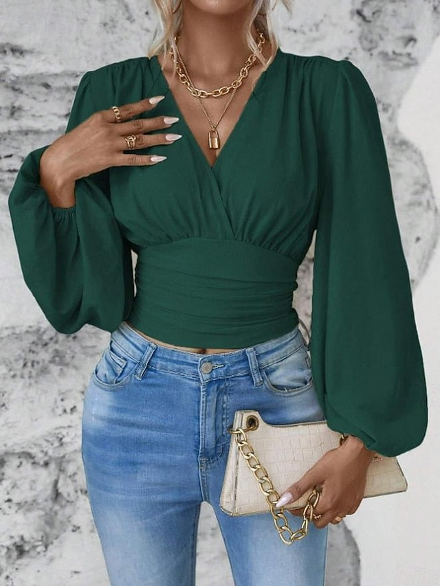 Women's Blouse Stylish Modern Solid Color Ruched Bell