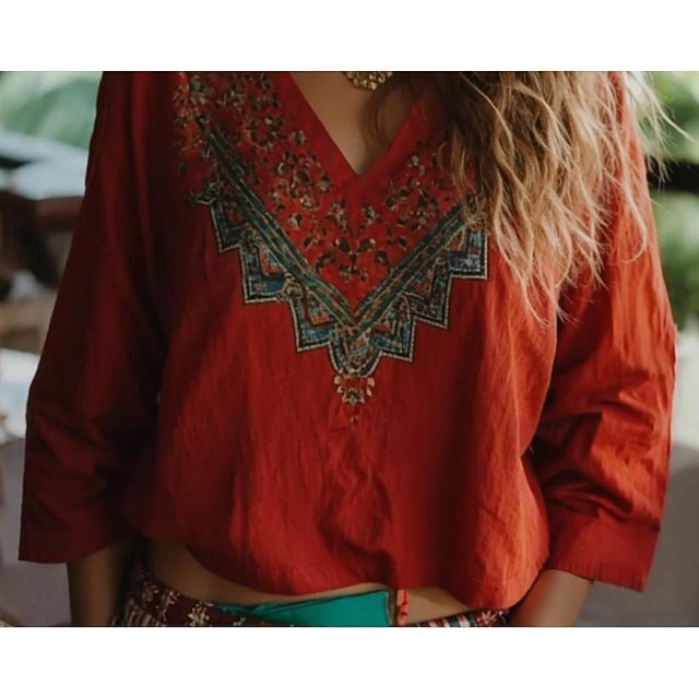 Women's Boho Blouse Floral Graphic Bohemia Vintage Tropical