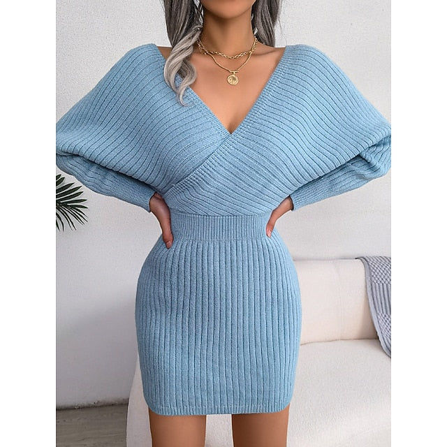 Women's Sweater Sweater Dress Casual Soft Pure Color Ribbed