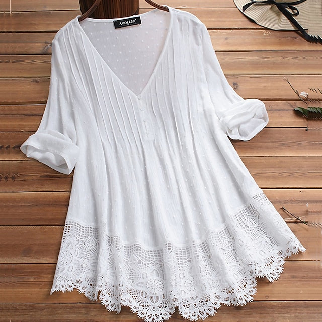 Women's Shirt Lace Shirt Blouse Eyelet top Lace Buttons