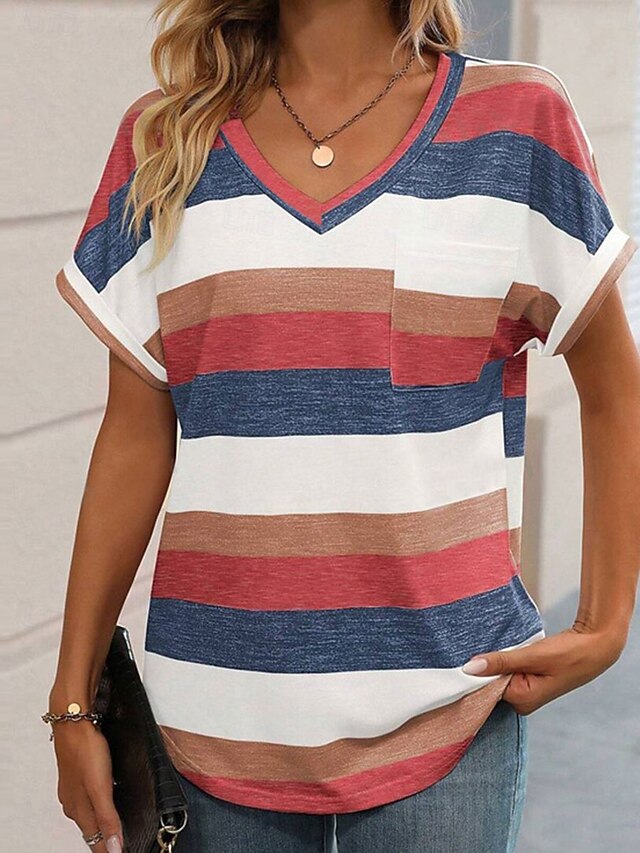 Women's T Shirt Striped Fashion Modern Casual Short Sleeve