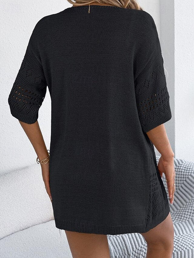 Women's Shirt Tunic Blouse Eyelet top Hollow Out Plain