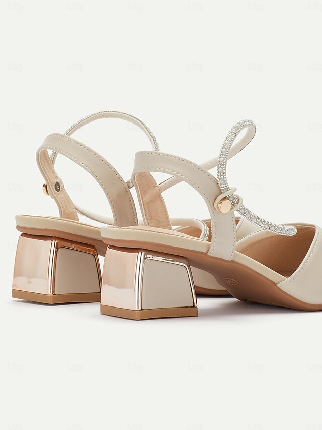 Toe with Slingback Women's Heels Rhinestone Pointed Elegant