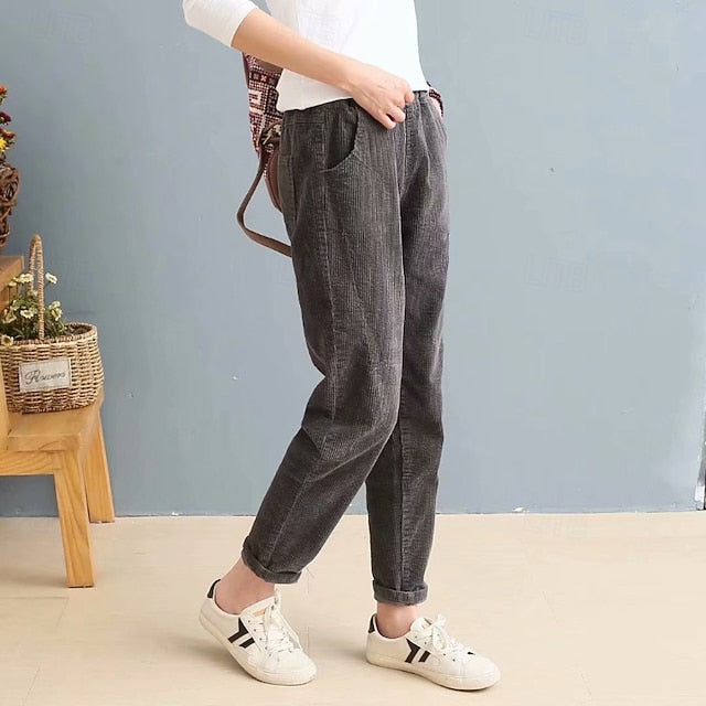 Women's Corduroy Pants Slacks Straight Streetwear Casual