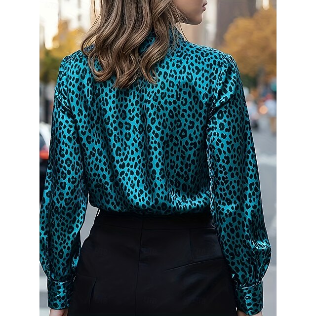 Women's Blouse Buttons Print Leopard Stylish Casual Long