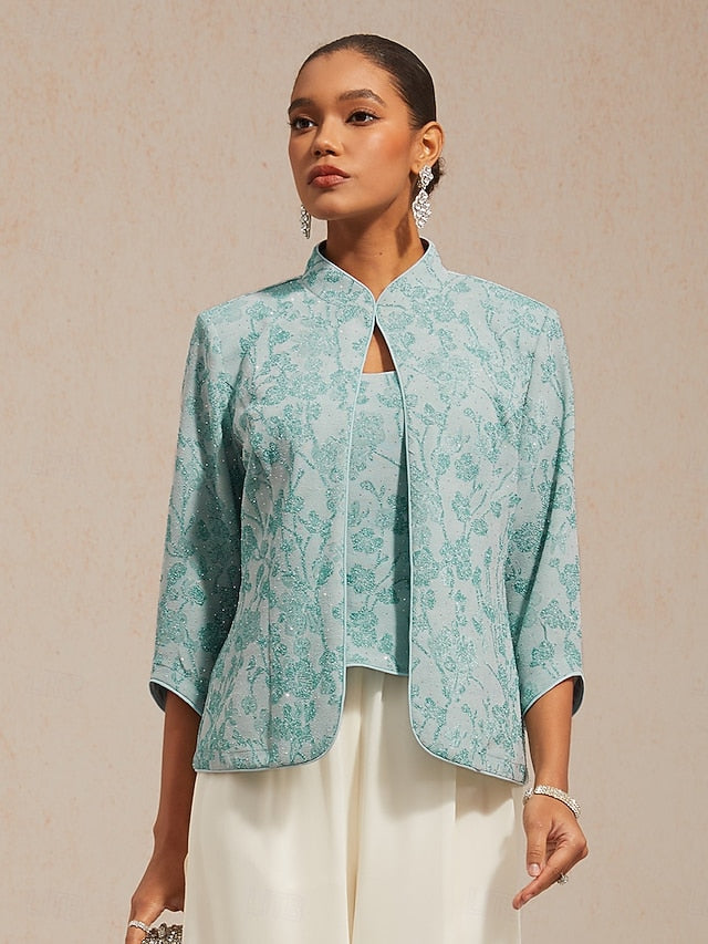 Women's Dressy Tops Floral Paisley Embroidered Elegant 3/4