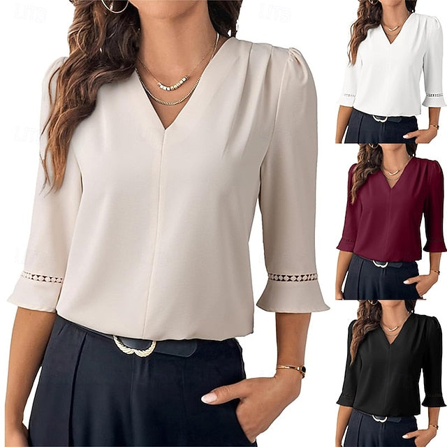Women's Shirt Dress Shirt Blouse Patchwork Eyelet Buttons