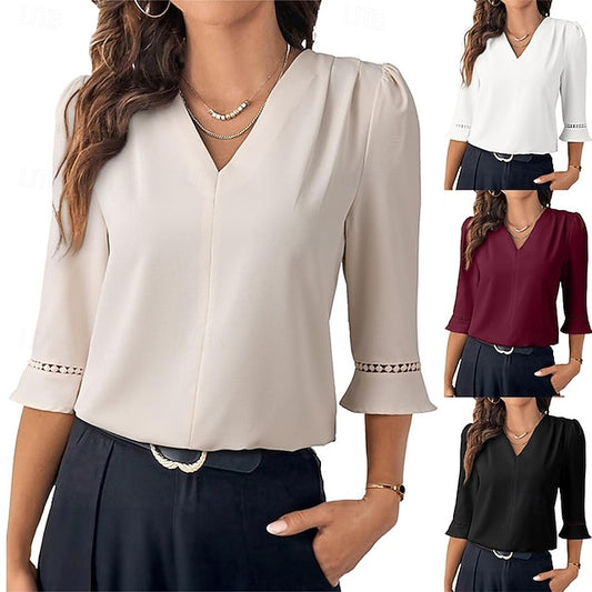 Women's Shirt Dress Shirt Blouse Patchwork Eyelet Buttons