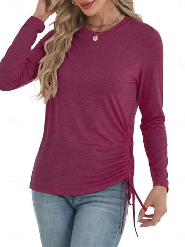 Women's Blouse Drawstring Solid Color Daily Stylish Casual