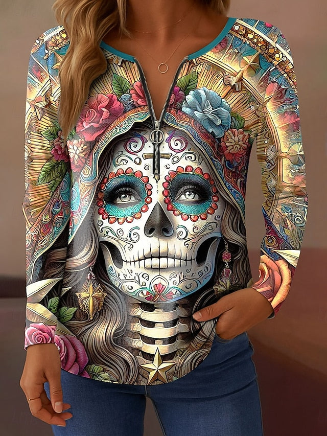Women's T Shirt Skulls Graphic Vintage Stylish Casual Long