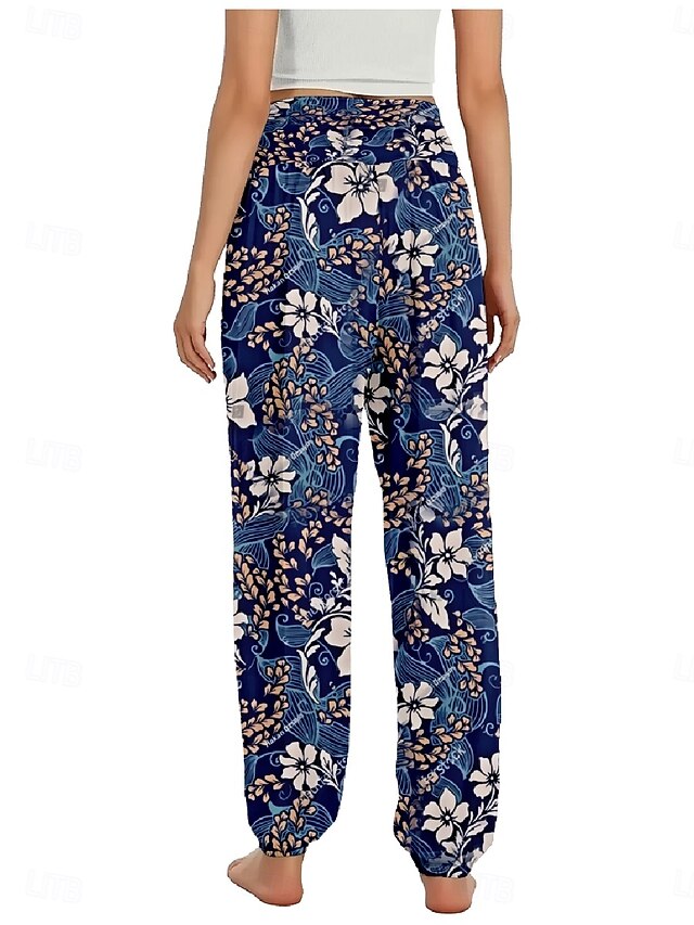 Women's Faux Cotton Linen Wide Leg Pants Trousers Ethnic
