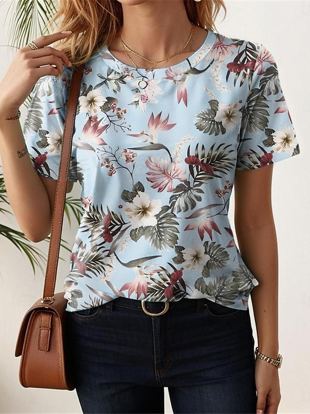 Women's T Shirt Fashion Floral Print Short Sleeve Regular
