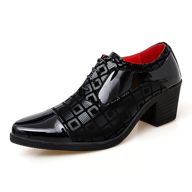Block Men's Patent Heel and Black Shoes Leather Red Oxford