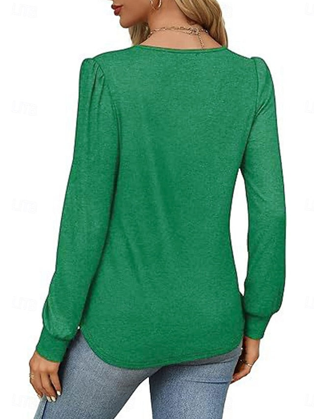 Women's Shirt Blouse Ruched Solid Color Basic Casual Long