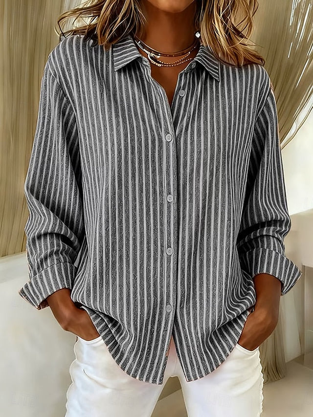 Women's Casual Shirt Button Up Shirt Blouse Print Striped