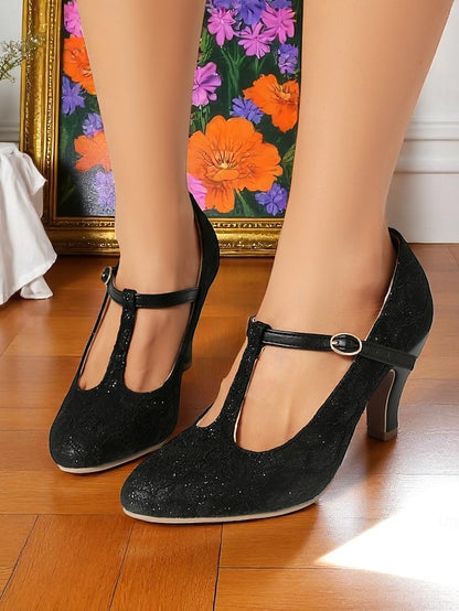 Pumps-1920s Lace Women's Heel T-Strap Ivory Vintage Mid