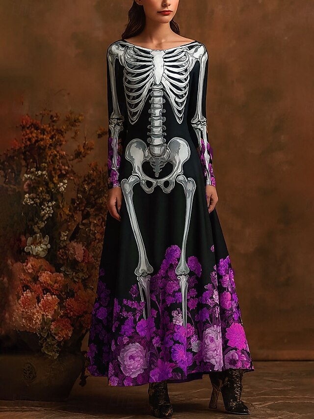 Women's Skeleton Maxi Dress Sheath Dress A Line Dress