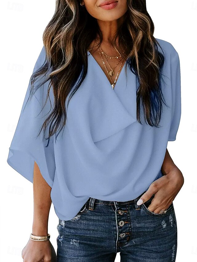 Women's Summer Tops Ruched Draped Solid Color Plain Daily