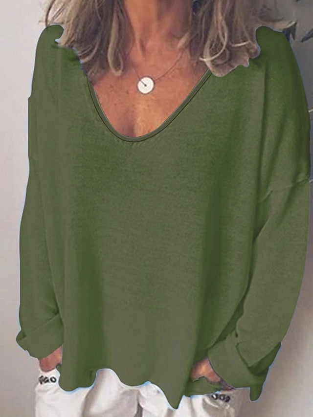 Women's Blouse Solid Color Stylish Casual Long Sleeve V