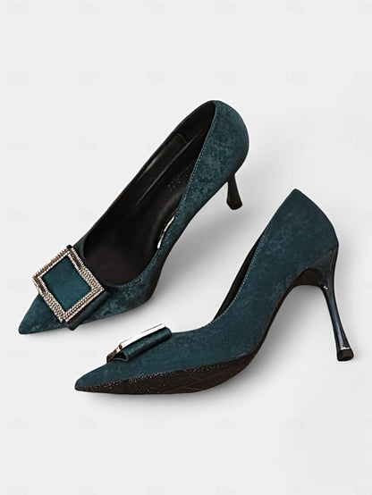 Women's Buckle Champagne Elegant Heels Toe Pointed –