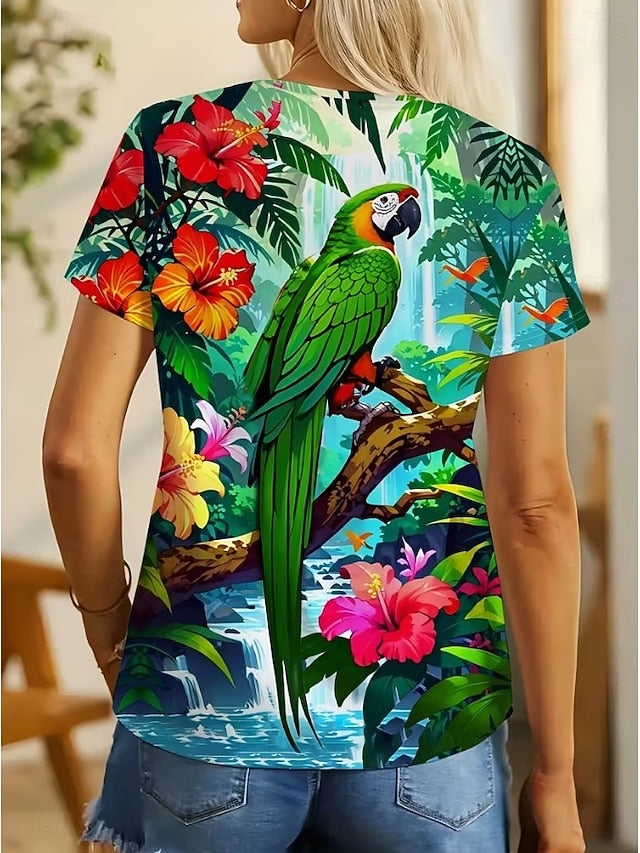 Women's T Shirt Print Graphic Animal Bird Vintage Stylish